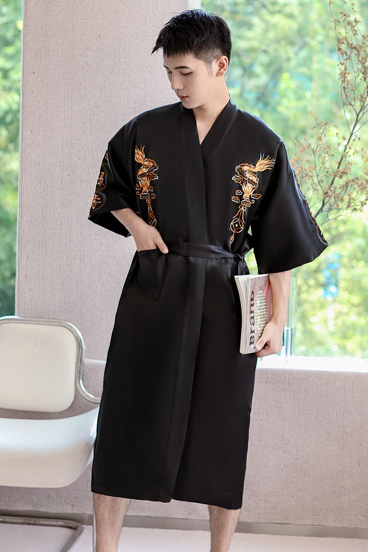 Embroidery Dragon Sleepwear Silk Robe