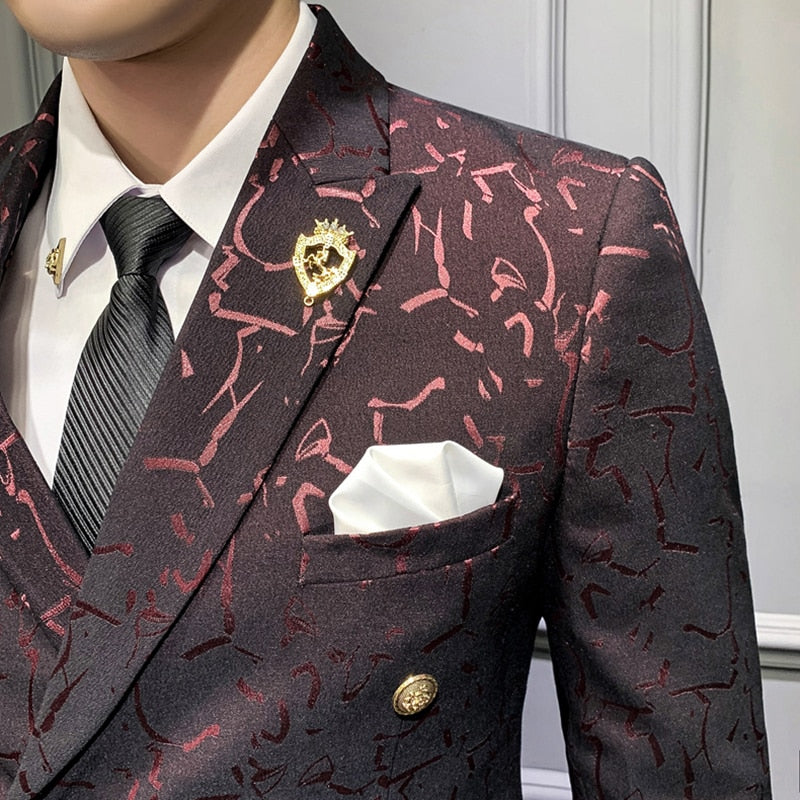 Highlight Abstract Slim Fit Tuxedo Style Men Suit