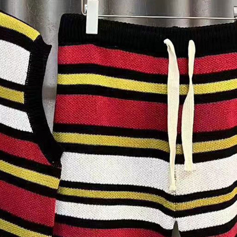 Contrast Geometric Pattern Vest Shorts Set