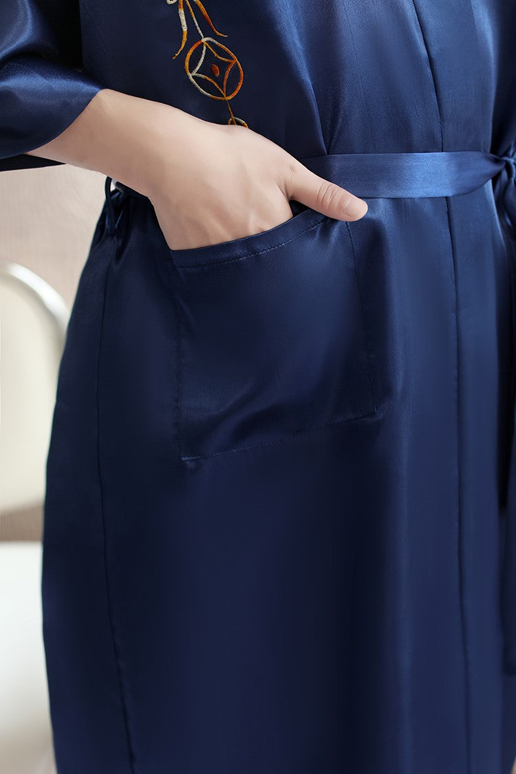 Embroidery Dragon Sleepwear Silk Robe