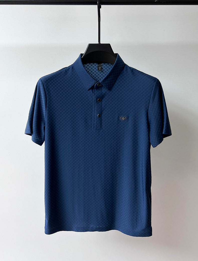 Anti-Wrinkle Checkered Letter Embroidery Polo Shirt