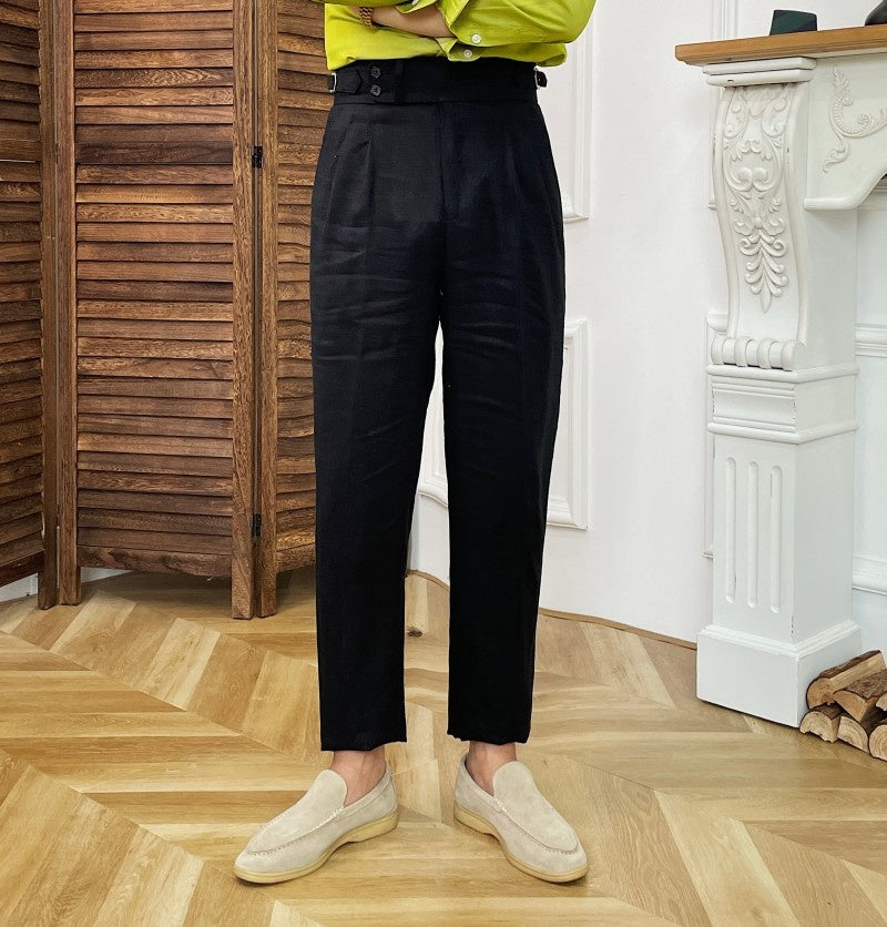 Solid Linen Straight Legs Trousers