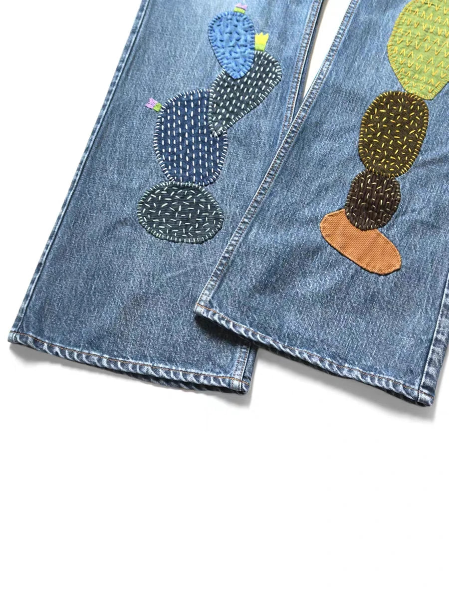 Patchwork Embroidery Boot Cut Jeans
