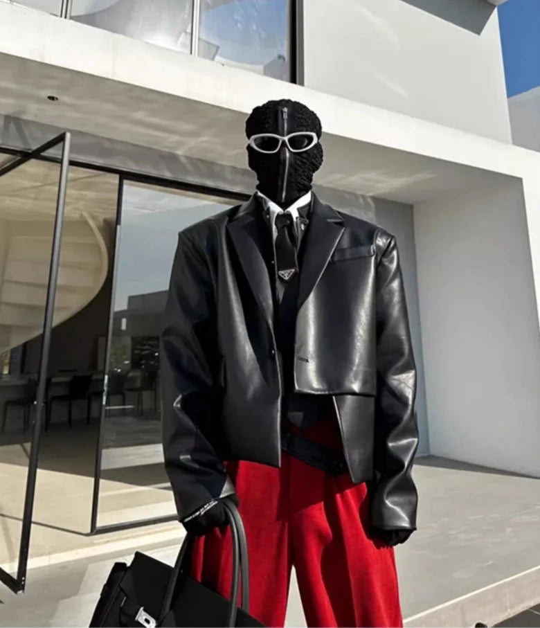 Loose Irregular Black Purple Crop Blazer