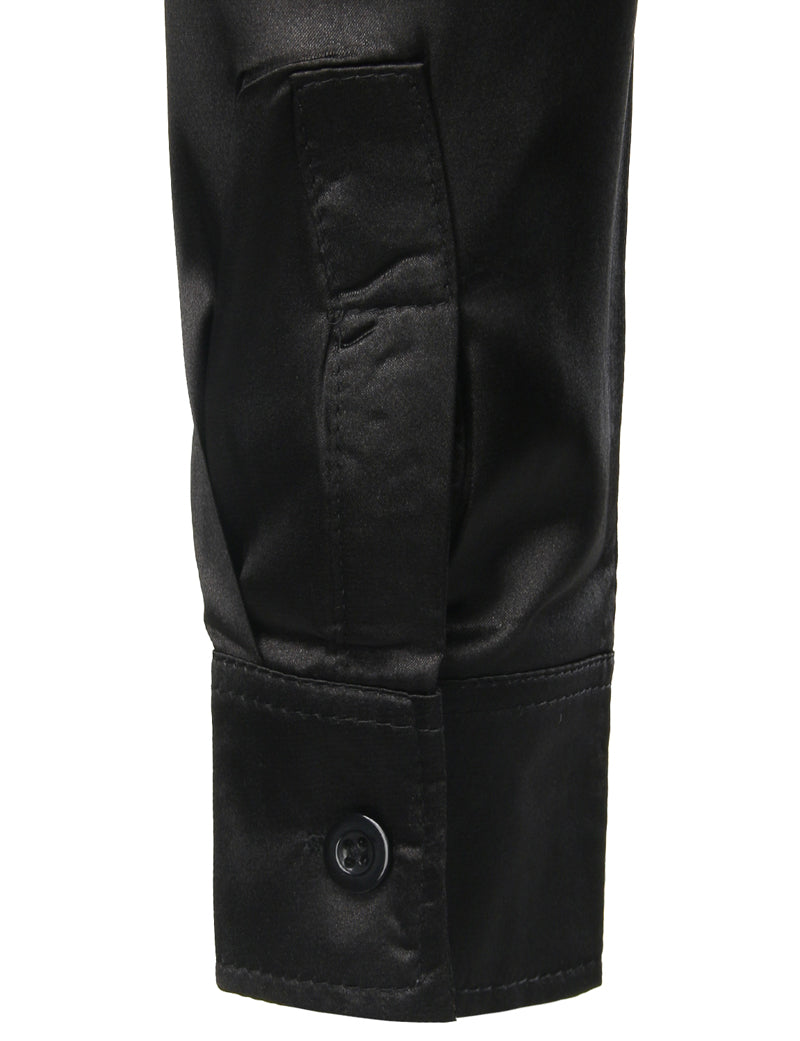 Shiny Gold Sequin Black Silk Men Dress Shirt