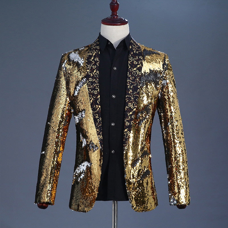 Shiny Sequin with Shawl Collar Tuxedo Men Stage Blazer