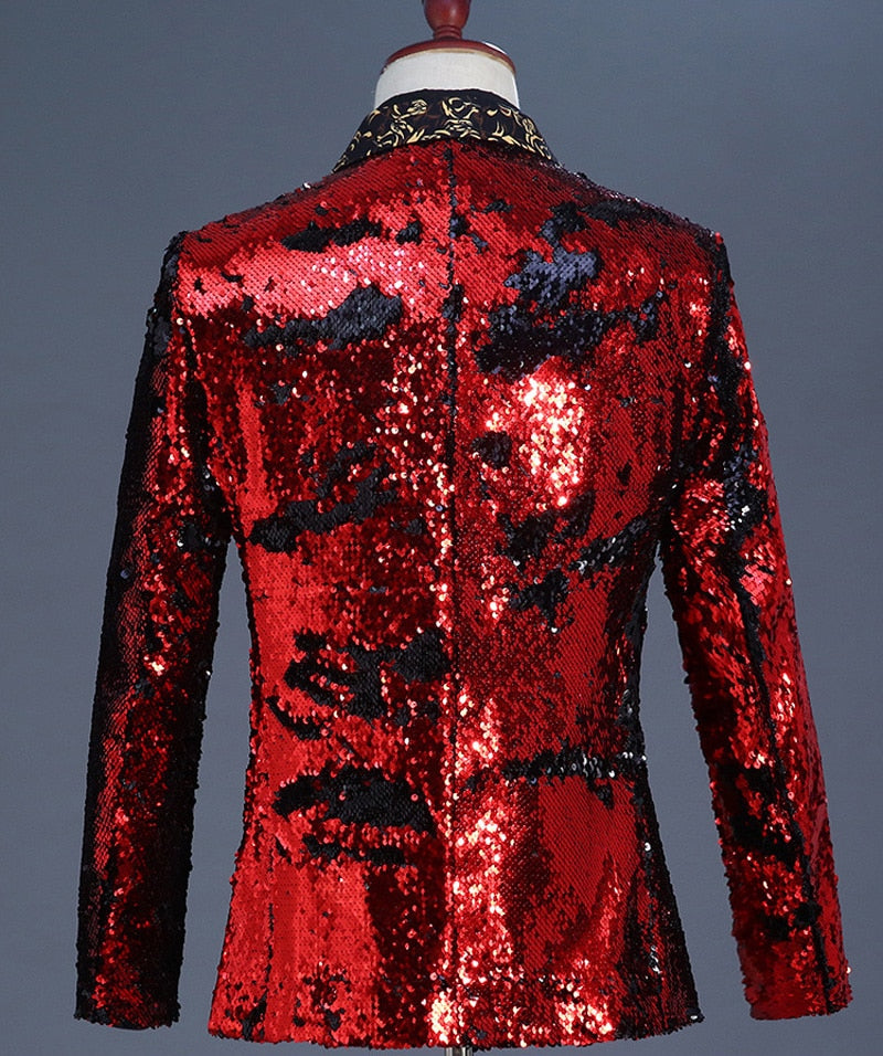 Shiny Sequin with Shawl Collar Tuxedo Men Stage Blazer