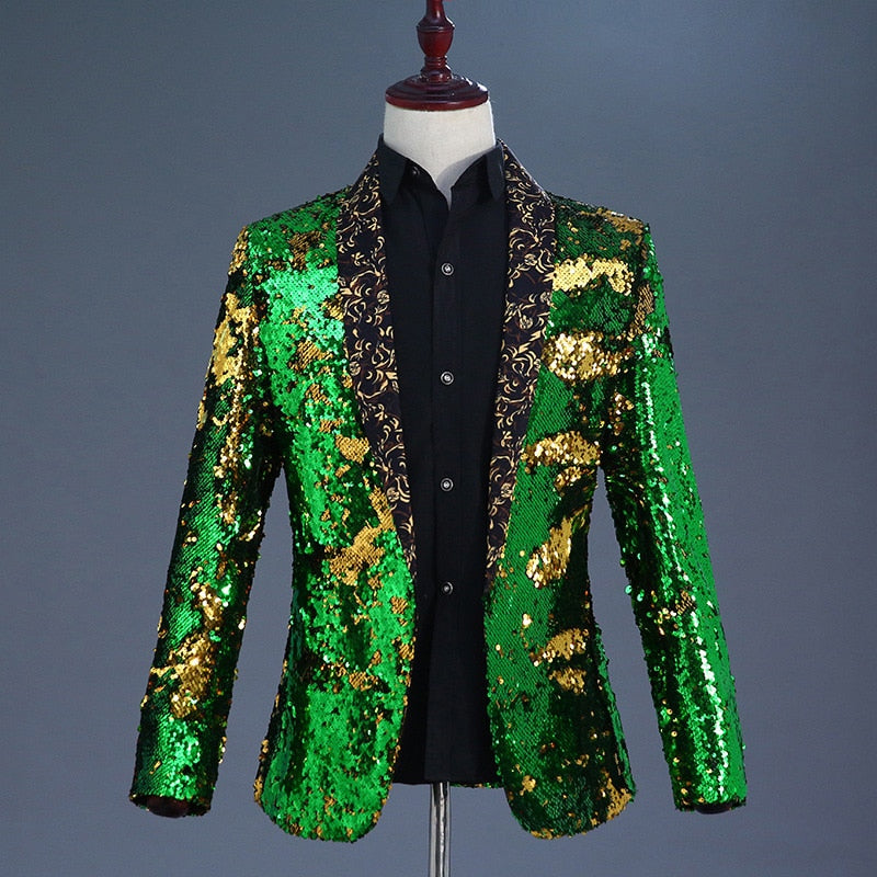 Shiny Sequin with Shawl Collar Tuxedo Men Stage Blazer
