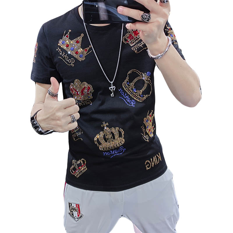 Multicolor Crowns Rhinestones Men Slim Fit T-Shirt