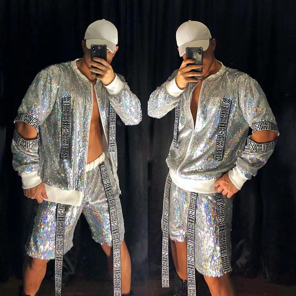 Hologram Sequin Cut-Out Sleeve Jacket Short Set