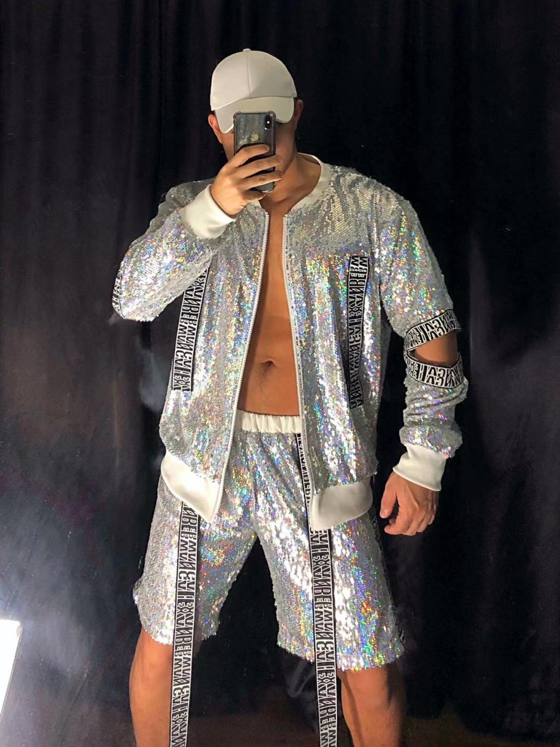 Hologram Sequin Cut-Out Sleeve Jacket Short Set