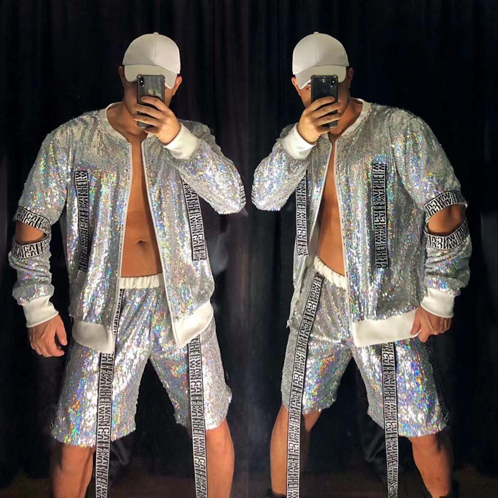 Hologram Sequin Cut-Out Sleeve Jacket Short Set
