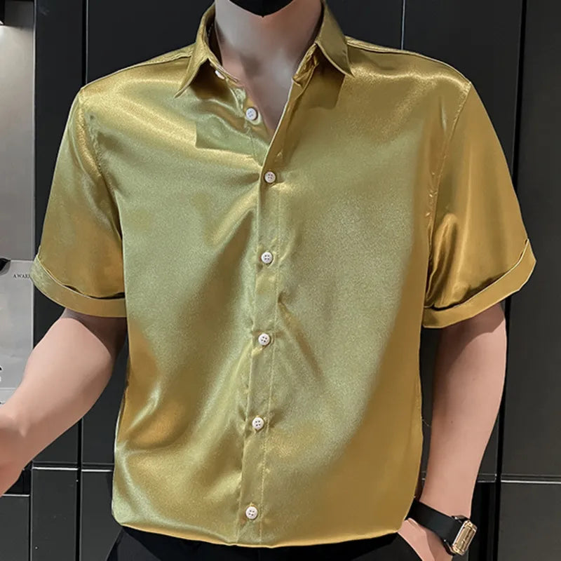 Casual Solid Color Shiny Shirt