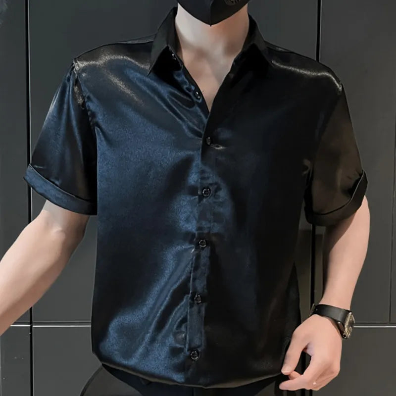 Casual Solid Color Shiny Shirt