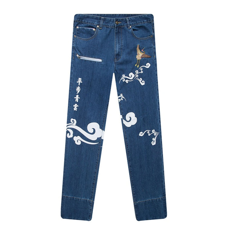Oriental Pattern with HanZi Letter Details Men Jeans