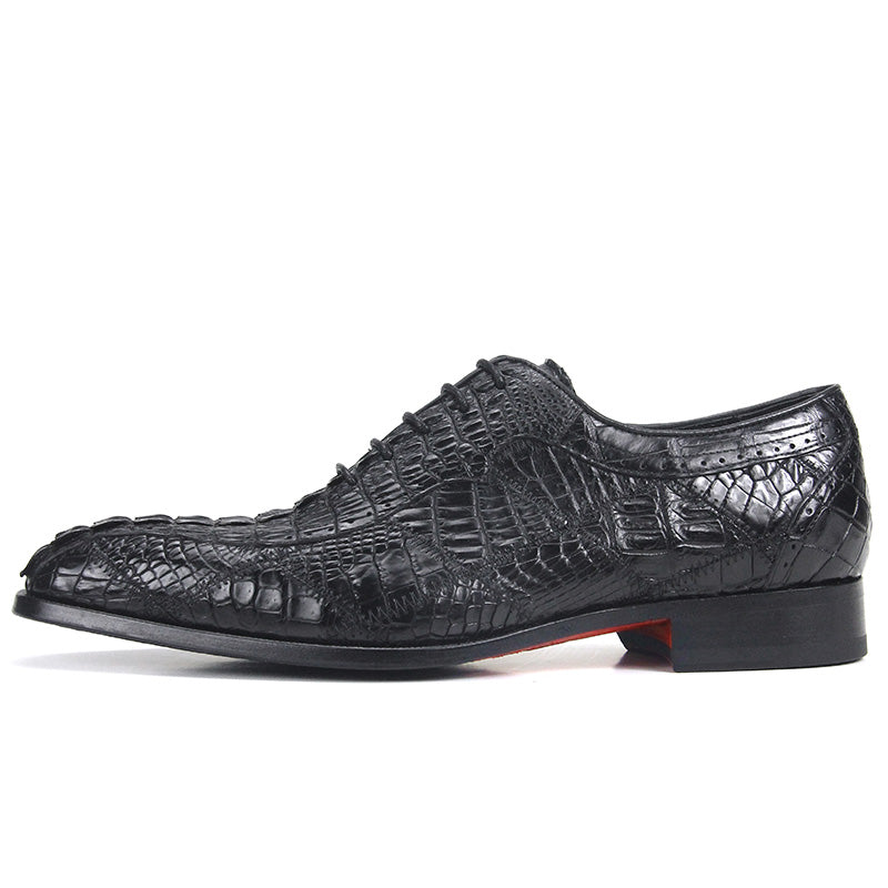 Crocodile Pattern Stitched Style Men Leather Oxford Shoes - FanFreakz