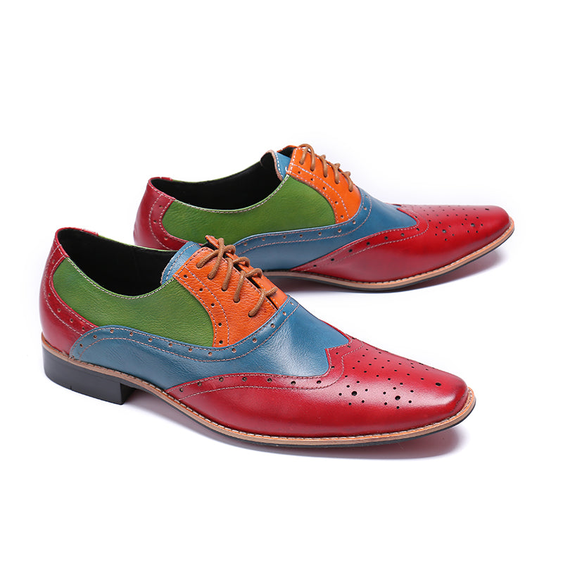 Mixed Multi Colors Men Perforated Oxford Shoes with Wingtip