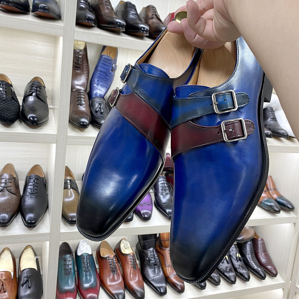 Blue Straps Buckle Decorated Loafers Shoes