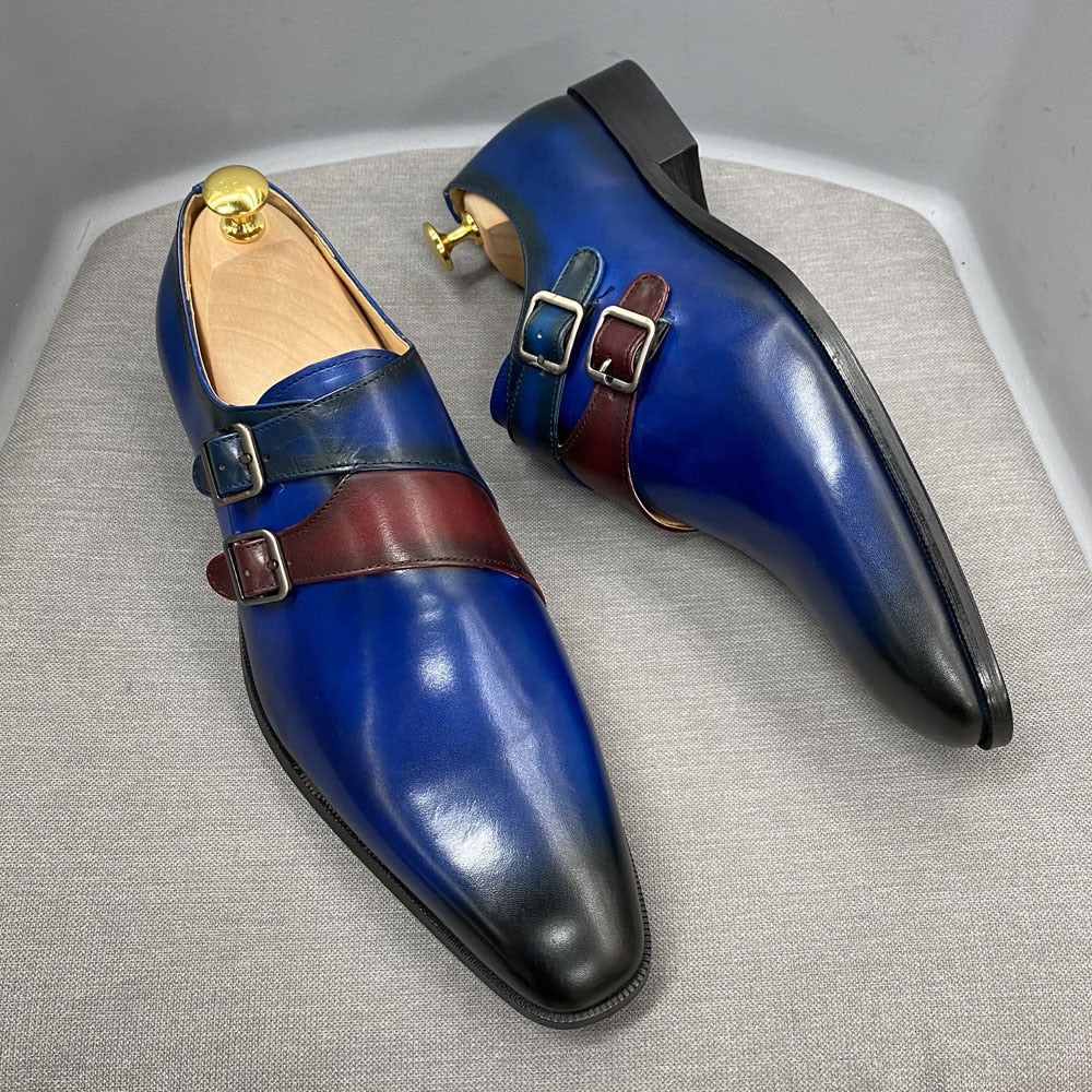 Blue Straps Buckle Decorated Loafers Shoes