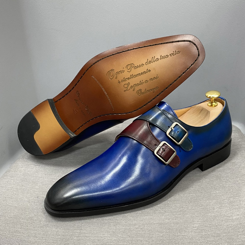 Blue Straps Buckle Decorated Loafers Shoes