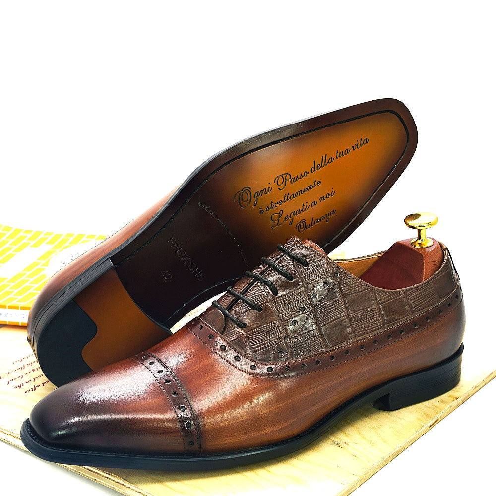 Checkered Top Leather Dress Oxford Shoes