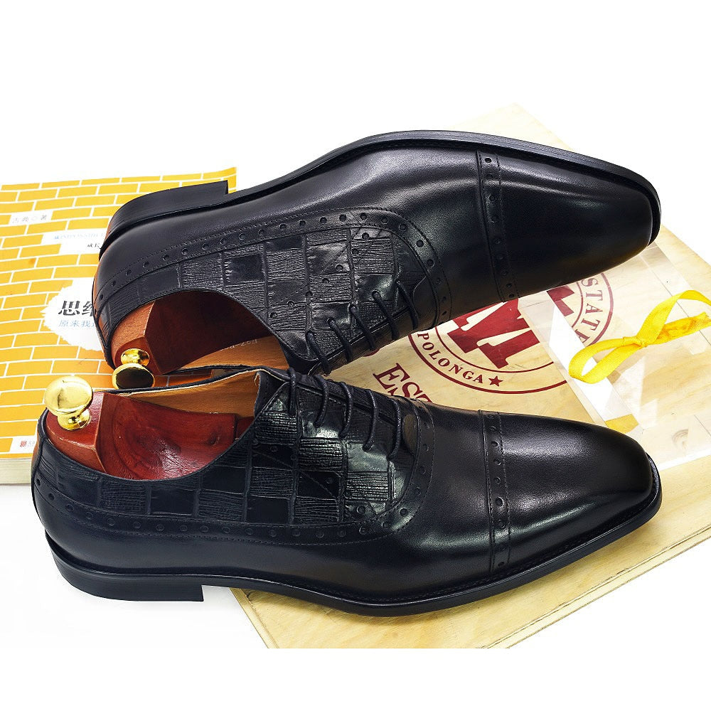 Checkered Top Leather Dress Oxford Shoes