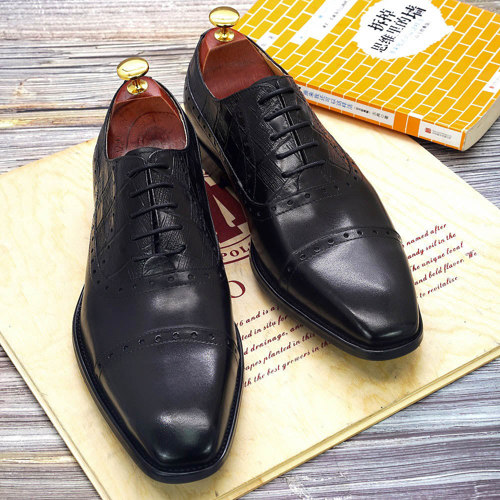 Checkered Top Leather Dress Oxford Shoes