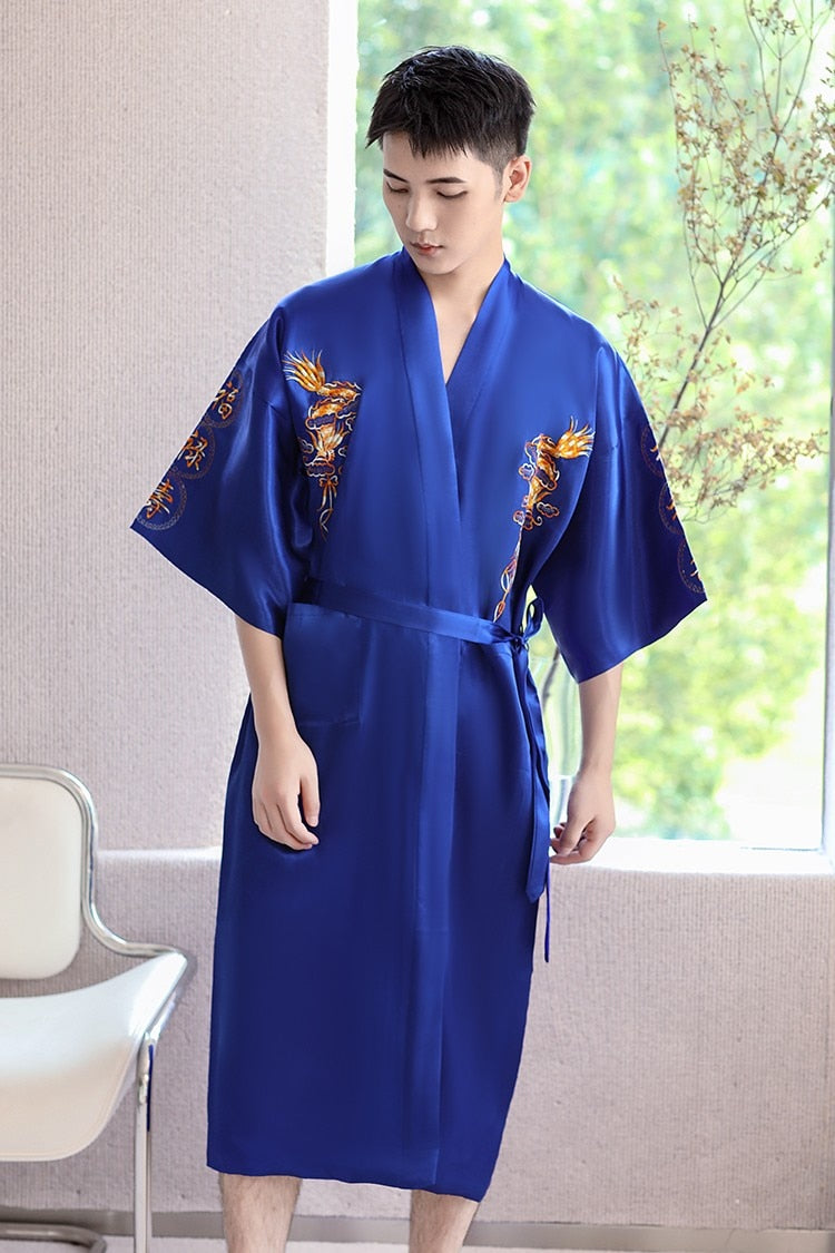 Embroidery Dragon Sleepwear Silk Robe