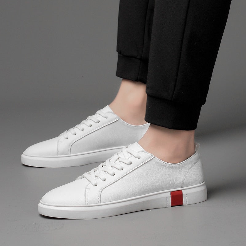 Solid Color Leather Basic Lace Low Sneaker