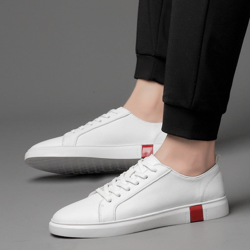 Solid Color Leather Basic Lace Low Sneaker