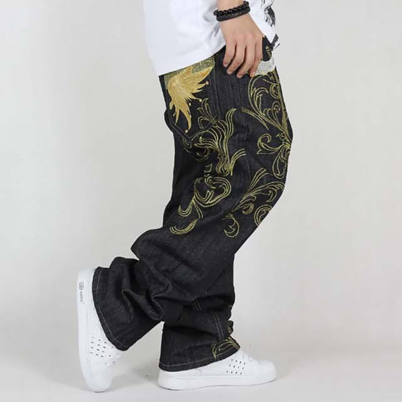 Hip Hop Loose Large with Wing Embroidery Men Jeans
