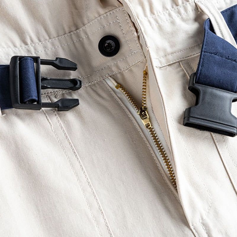 Contrast Color Lines Men Belted Denim Coveralls