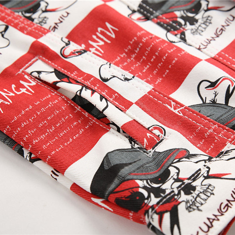 Skull Checkered Prints Men Vintage Cut Jacket