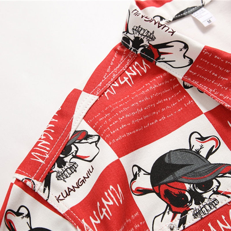 Skull Checkered Prints Men Vintage Cut Jacket