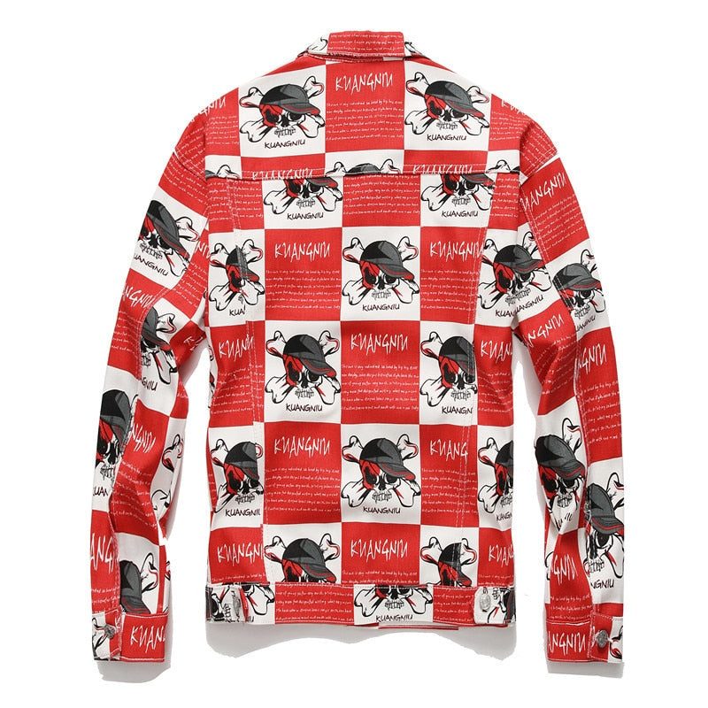 Skull Checkered Prints Men Vintage Cut Jacket