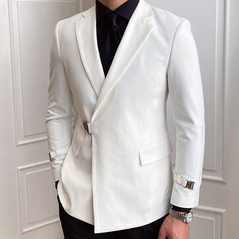 Metal Side Buckle Solid Blazer