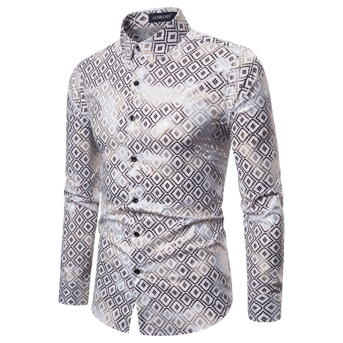 Black Gold Diamond Stamping Printed Long Sleeve Shirt