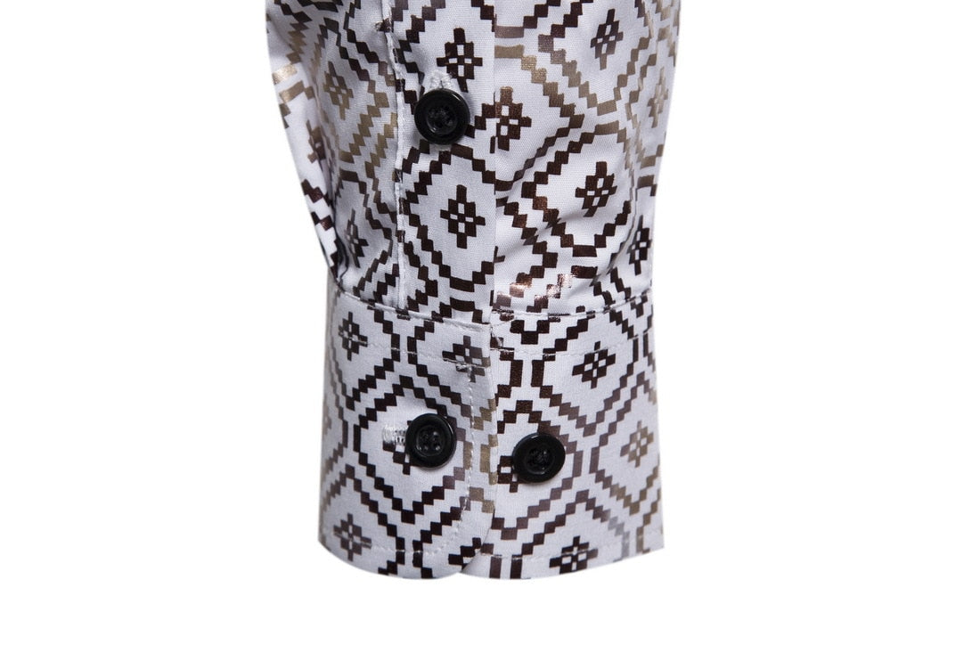 Black Gold Diamond Stamping Printed Long Sleeve Shirt