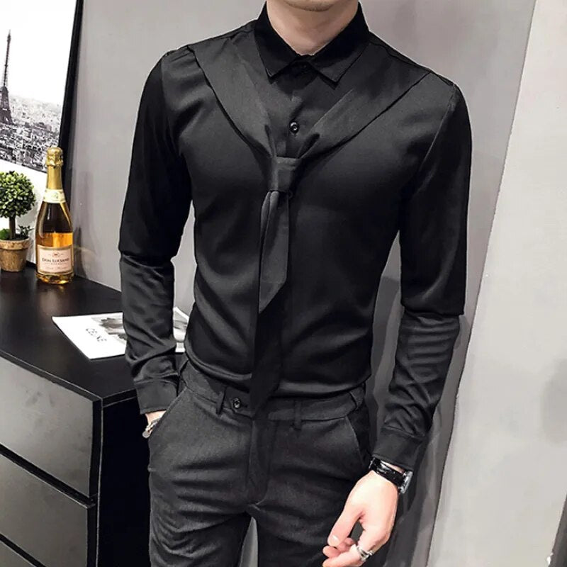 Black White Fashion Slim Long Sleeve Shirt