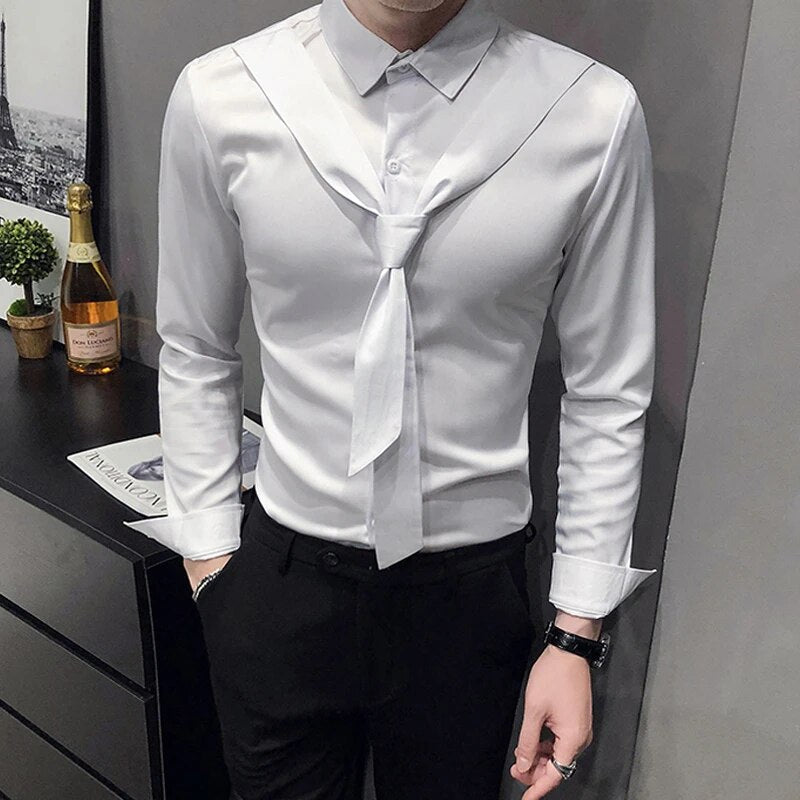 Black White Fashion Slim Long Sleeve Shirt