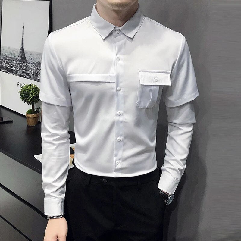 Black White Fashion Slim Long Sleeve Shirt