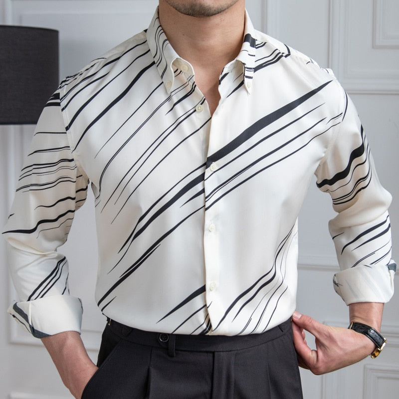 Contrast Stripes Pattern Polyester Shirt