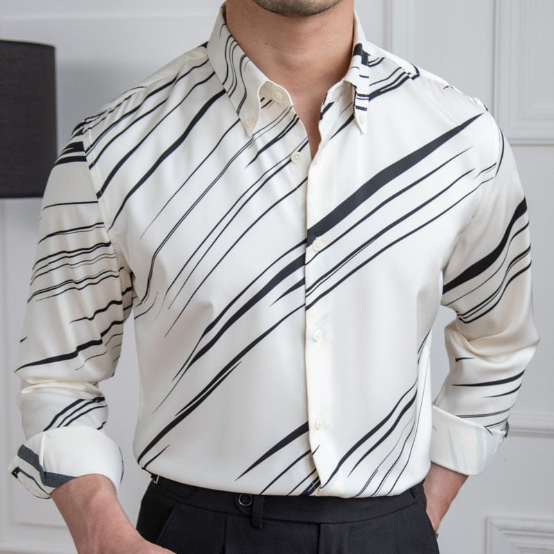 Contrast Stripes Pattern Polyester Shirt