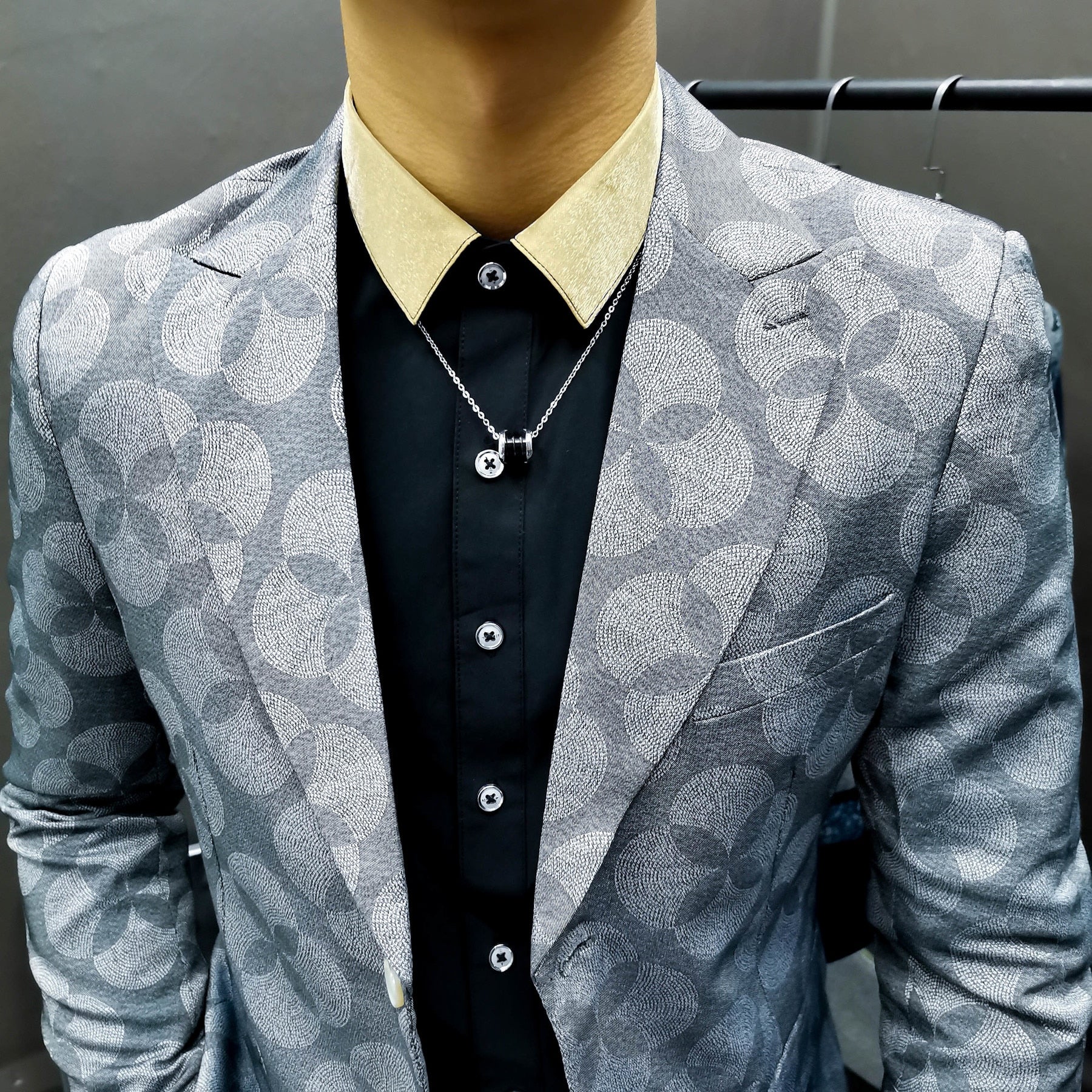 Gray Four Clover Pattern Blazer