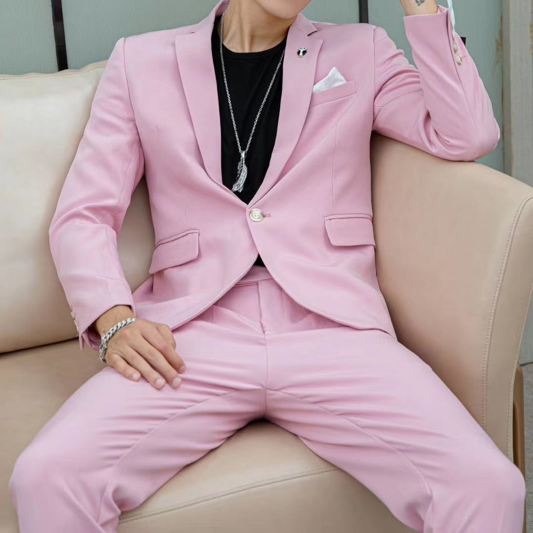 Classic Solid Pink Notch Lapel Style Suit