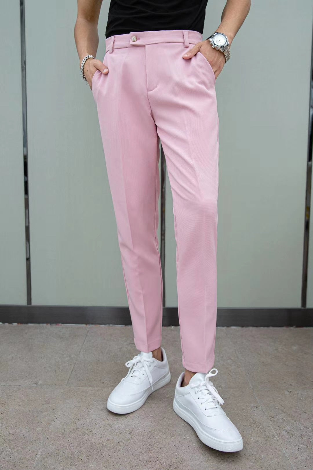 Classic Solid Pink Notch Lapel Style Suit