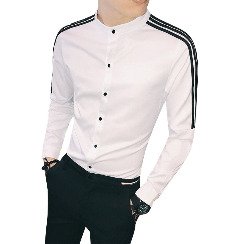 Korean Style with Contrast Shoulder Stripe Detail Men Slim Fit Shirt