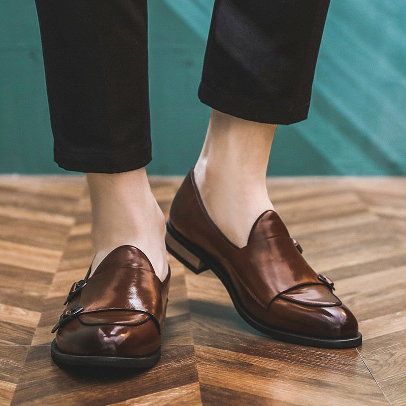 Leather Classic Buckles Men Slip On Formal Loafers