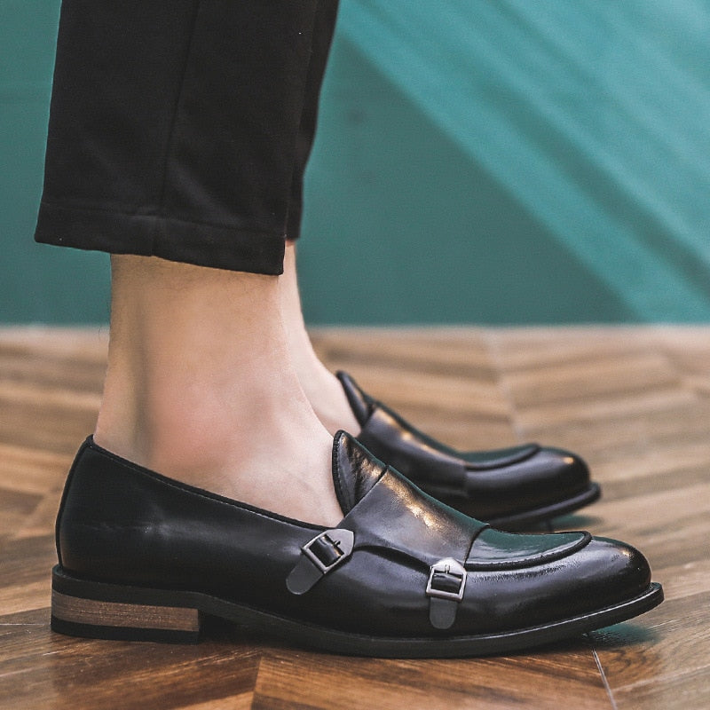 Leather Classic Buckles Men Slip On Formal Loafers