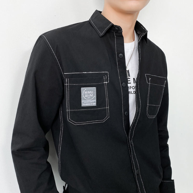 Solid Contrast Border Style Long-Sleeved Shirts
